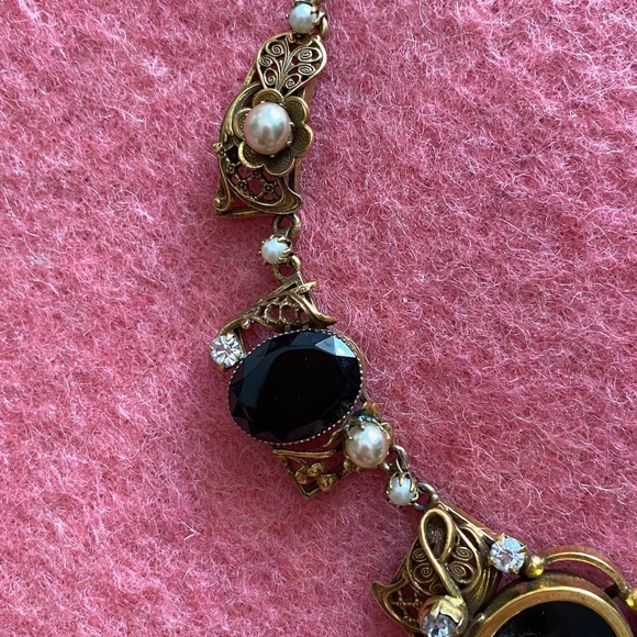 VTG 1940s 1950s Victorian Revival Pearl Necklace Clip On Earrings - Picture 8 of 11